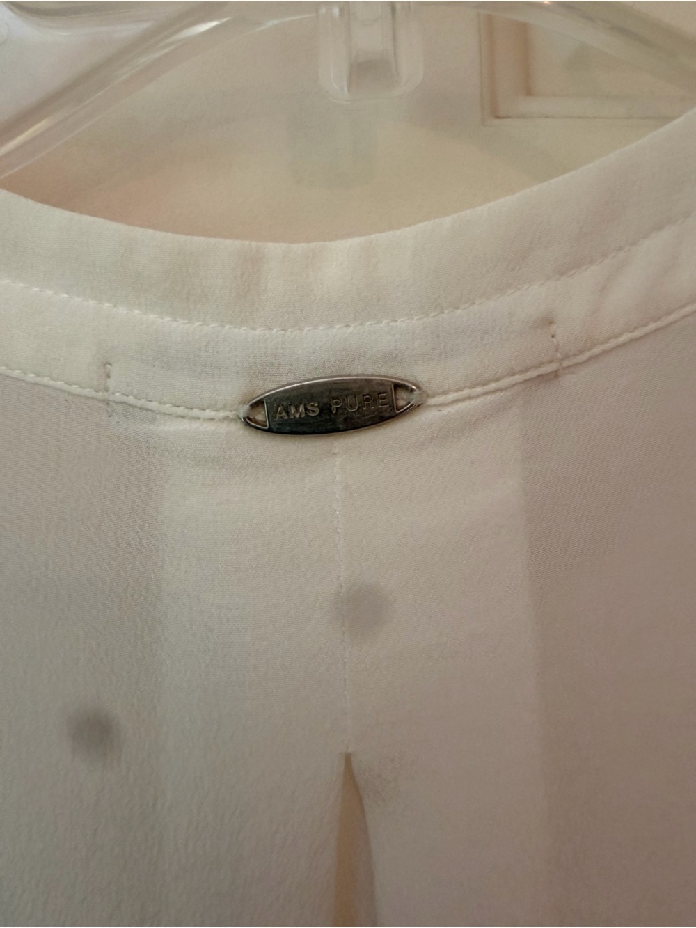 White Silk Sleeveless V-Neck Blouse, Center Gold Metallic Trim by AMS Pure, Sz S - Picture 10 of 14